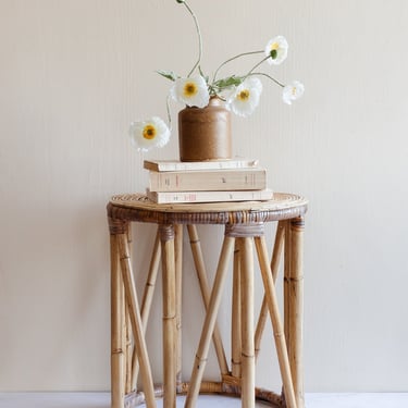 vintage French bamboo and rattan side table