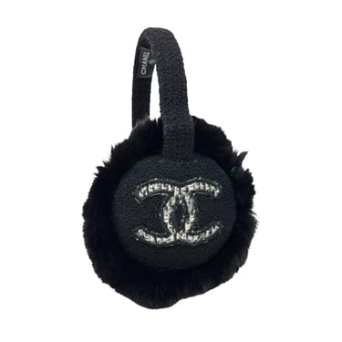 Chanel Black Fur Logo Earmuffs