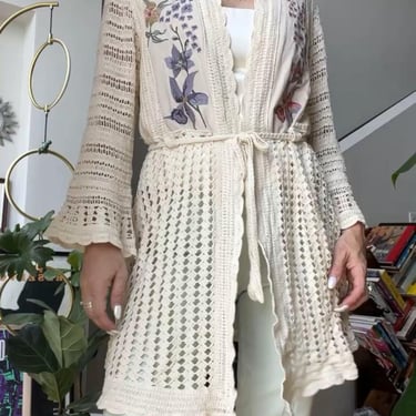 VTG Y2K Crochet Embroidered Robe Jacket 