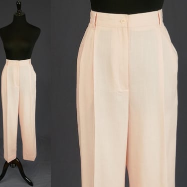 80s 90s Pleated Light Pink Pants - 30-34" waist - High Rise - Radcliffe - Vintage 1980s 1990s Trousers - 28" inseam Short 