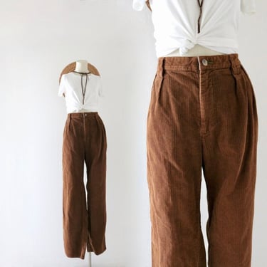 cedar corduroy trousers - 30 - vintage 90s y2k unisex mens womens brown cotton pleat front pants 