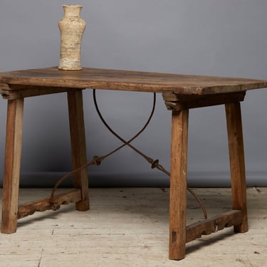 18th Century Spanish Iron & Walnut Center Hall Table