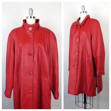 Vintage 1980s women's leather coat red jacket horse bit buttons Italian 