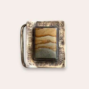 Vintage 1970’s Sterling Silver Agate Belt Buckle