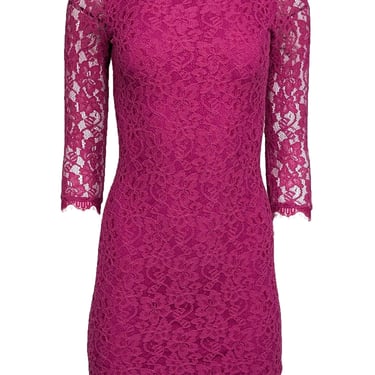 Diane von Furstenberg - Hot Pink Floral Lace "Zarita" Bodycon Dress Sz 0