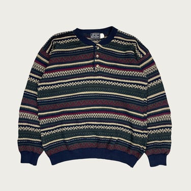 (XL) Fair Isle Striped Henley Sweater