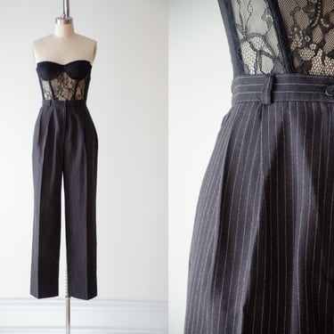 high waisted pants | 90s vintage black white striped pinstripe dark academia straight leg trousers 