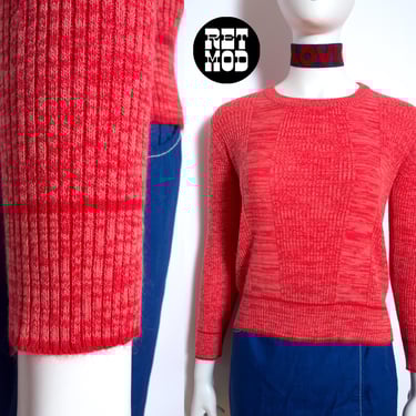 Soft Vintage 70s Red Space Dye Acrylic Long Sleeve Sweater 