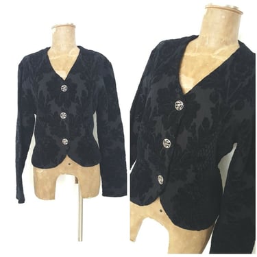 Vintage 80s Cottage Cropped Jacket Size XSmall Black Womens Coat Blazer