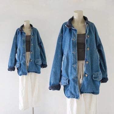 denim barn coat - m - vintage 90s jean jacket casual ranch large chore sustainable minimal size medium 