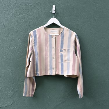 hand painted silk shirt, cropped vintage top 
