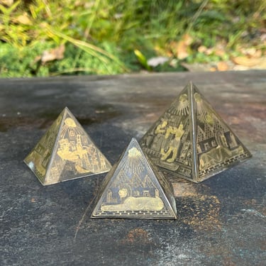 Egyptian Revival Pyramids of Giza Paperweight Set Vintage Mid-Century Desk Office Decor 