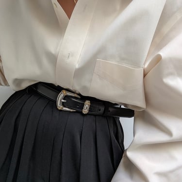 Vintage Onyx Leather & Silver Buckle Belt