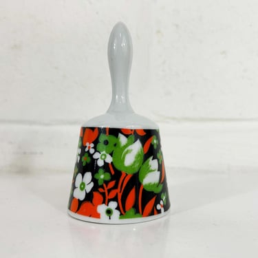 Vintage Flower Power Bell Handle Porcelain Orange Green Kitsch Kitschy MCM Mid-Centiry Kawaii Cute 1970s 70s Home Decor 