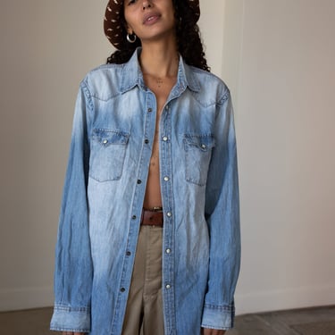 faded denim snap front shirt