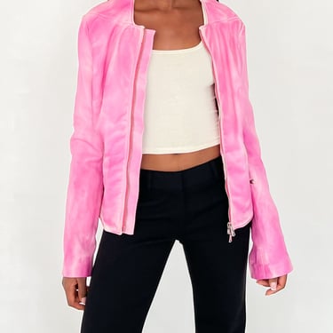 Distressed Pink Leather Jacket (L)