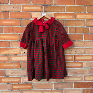 vintage 70s kids corduroy plaid holiday dress / 5/6 