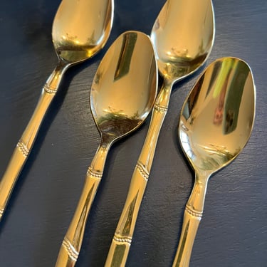 Beautiful vintage faux bamboo gold silverware set with serving pieces 