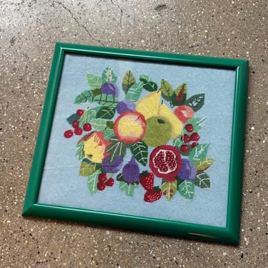 Vintage Fruit Still Life Needlepoint Framed 19”x17” 