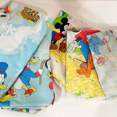Vintage Pacific Flat Twin Sheets Pair Pillowcases Set of 3 Castle Frontierland Pirates Walt Disney World Mickey Mouse Donald Duck 1970s 