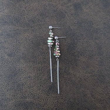 Minimalist multicolor hematite nugget earrings, silver 