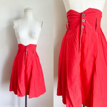 Vintage 1980s High Waisted Red Skirt / 28