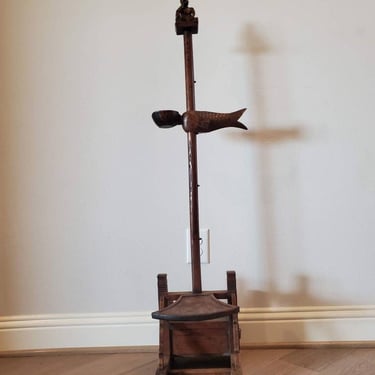 Rare Rustic 19th Century Provincial Chinese Sculptural Carved Wood Candlestick Floor Lamp Candle Torchiere - Candelabra 