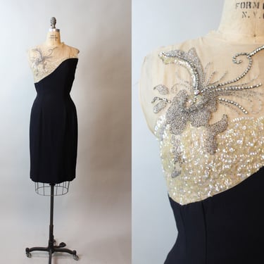 1950s ILLUSION NECKLINE sequins beads dress medium | new fall 