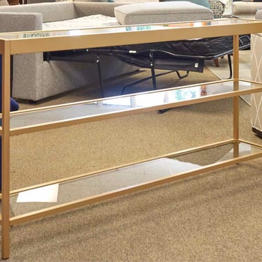Gold Finish Console with 2 Shelves with Glass Inserts