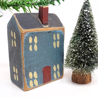 Vintage Toy German Wooden House and Tree,  Hand Made and Hand Painted Toys 