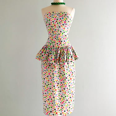 1980's Barboglio Polka Dot Cotton Party Dress / Sz S