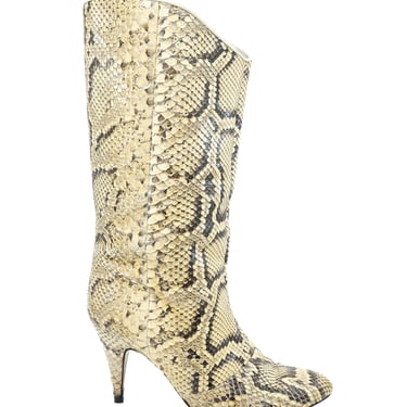 Buttercream Snakeskin Heeled Boots, 7