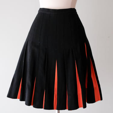 Spooky 1960's Black &amp; Orange Vintage Wool Cheer Skirt  / Sz S
