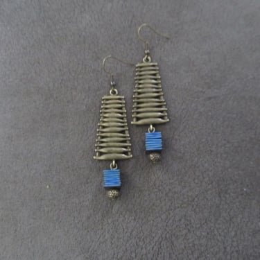 Blue and bronze mid century modern earrings 
