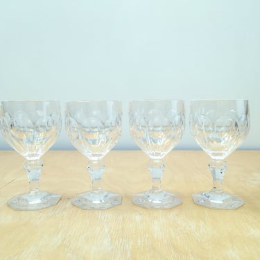 Set of 4 Crystal Wine Goblets, Dazzling Clear Cut Glass Water Wine Glasses, Vintage Footed Barware Stemware 