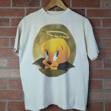 Vintage 1997 Tweety Bird Angel Baby ORIGINAL Cute Cartoon Tee - Small / Medium 