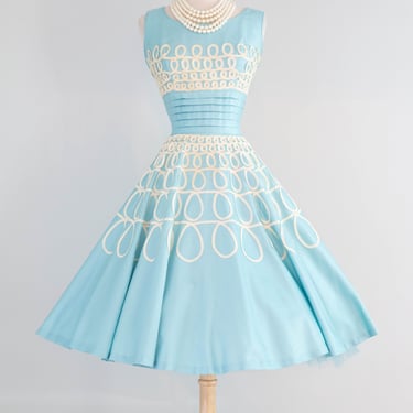 Dreamiest Late 1950's Polished Cotton Alice In Wonderland Party Dress / M