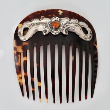 Hans Christian Siiger Skønvirke Baltic Gem Silver Celluloid Comb, Danish Comb, Arts Crafts Comb, Art Nouveau Comb, Antique Comb, Bridal Comb 