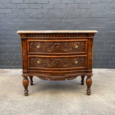 Antique French Provincial Style Chest Dresser with Carved Details & Marble Stone Top, c.1960’s 