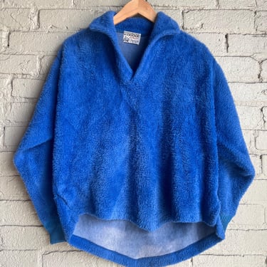 Large, Vintage 1950s 1960s Kodiak Blue Shaggy Pullover, Campus, Faux Fur 