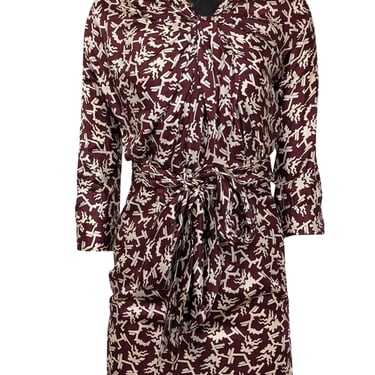 Isabel Marant - Maroon Geometric Print Long Sleeve Mini Dress Sz 0