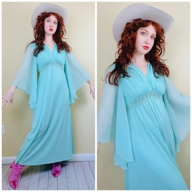 1970s Vintage Mint Green Angel Sleeve Maxi Dress / 70 | Love Hurts Vintage  - Franklin, TN | ATTIC
