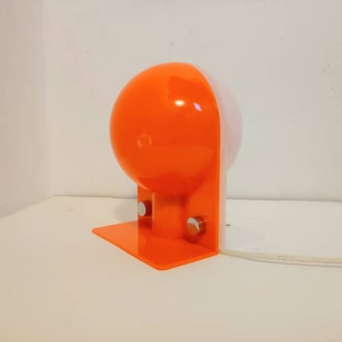 Vintage Original Guzzini Sirio Table Lamp/ Desk Lamp / Bedside Light/ Design Classic Lighting/Plastic Light/ Orange and White/ 1970's Italy 