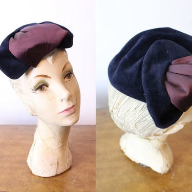 1950s Marshall Field & Company NAVY wool beret HAT | new fall 