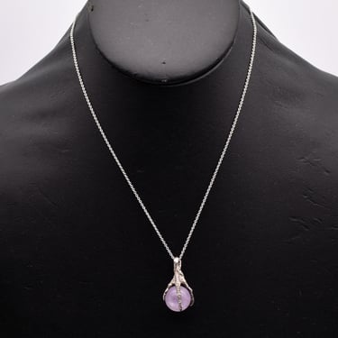 70's amethyst globe in sterling talons goth pendant, edgy 925 silver bird claw rocker necklace 