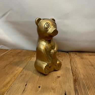 Vintage Brass Panda Bear Piggy Bank Figurine Statue 1970s boho home decor 
