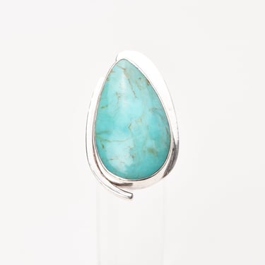 Modernist 950 Sterling Silver Turquoise Teardrop Ring By Lapidarios Barrera, Adjustable Wrap Band, Size 7-10 US 