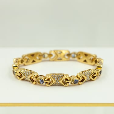 18K Gold Link Bracelet with Diamonds and Sapphires.