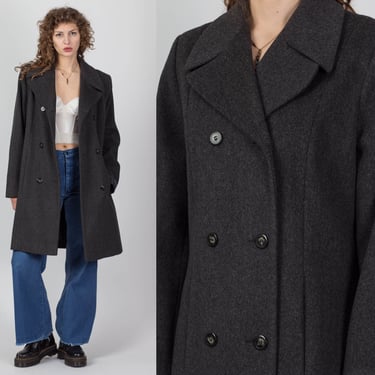Vintage Pendleton Dark Grey Peacoat - Large | 90s Wool Double Breasted Overcoat 
