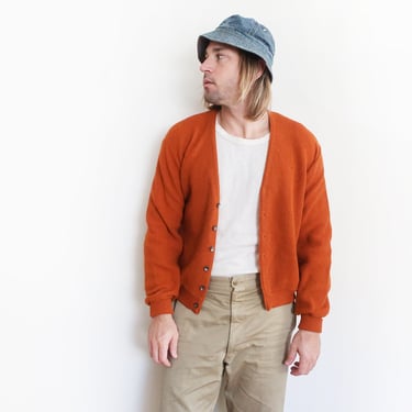 vintage cardigan / fuzzy cardigan / 1960s orange rust fuzzy alpaca wool Kurt Cobain cardigan Medium 